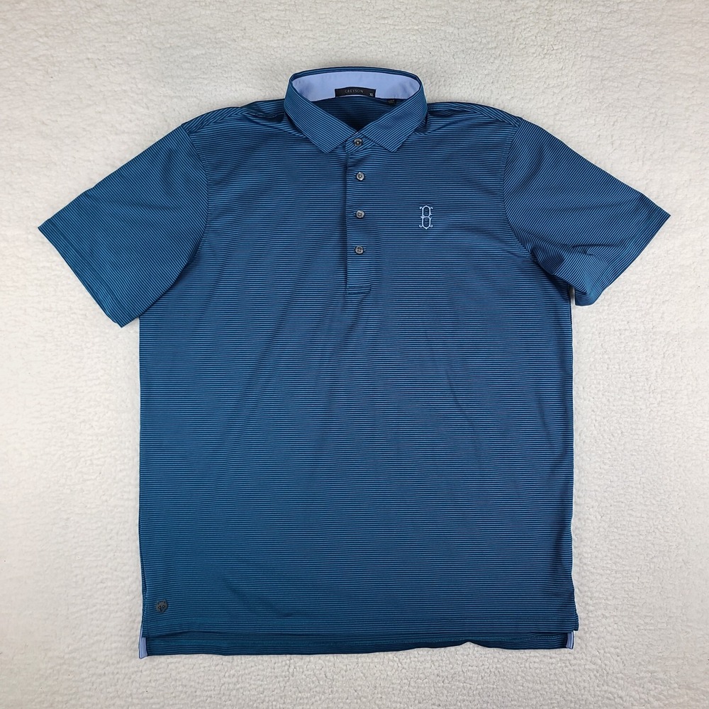 Greyson Polo Shirt Mens XL‎ Blue Teal Striped Performance Golf Short Sleeve EC